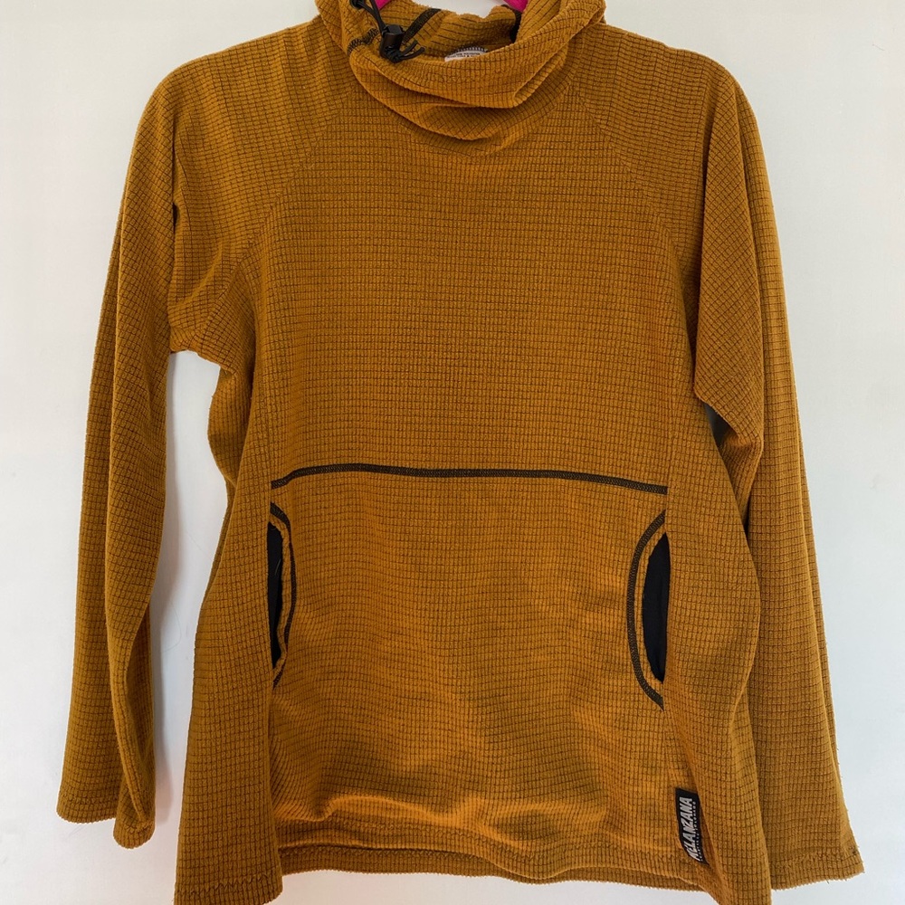 Melanzana Women’s Microgrid Hoodie - Yellow, Mustard, Ochre - Size M - Rare!